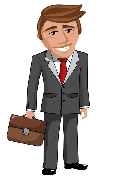 Caricatura sonriente empresario sosteniendo maletín — Vector de stock