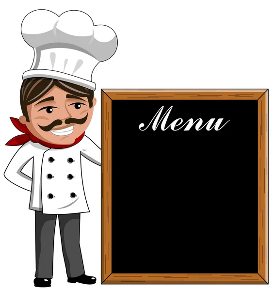 Mosolygó Chef látszó-on étlap-táblára — Stock Vector
