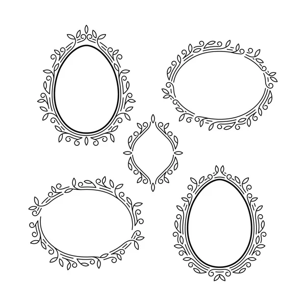 Ensemble de cadres floraux linéaires élégants — Image vectorielle