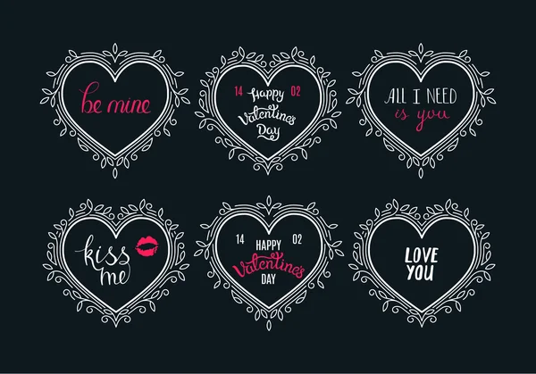 Decorative Hearts and Hand Lettering Phrases — Stock Vector