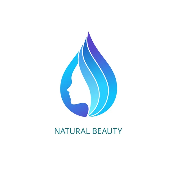 Beautiful Female Face in Drop with Waves — Stock Vector