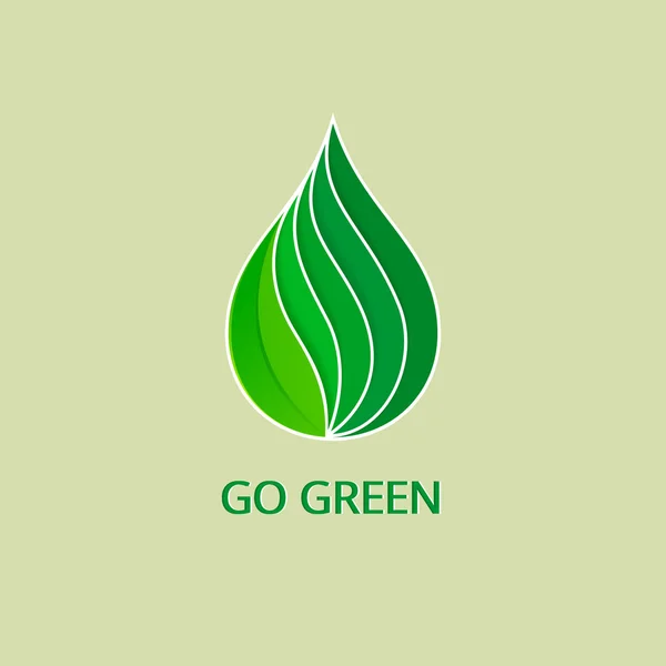 Goutte verte avec vagues et feuilles — Image vectorielle