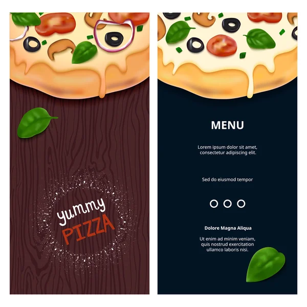 Vector Delicious Pizza on Wooden Table Top View — Stock Vector
