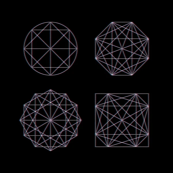 Abstracte geometrische symbolen op zwarte achtergrond — Stockvector