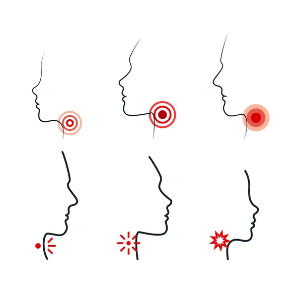 Halsschmerzen Vektor Illustrationen. Männer, Frauen und Kinder spüren Schmerzen im Hals. — Stockvektor