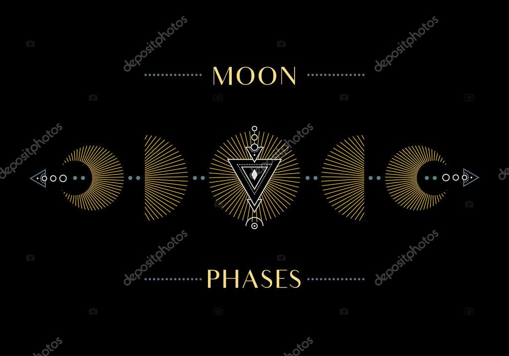 The Phases of the Moon. Cycle from New Moon to Full. Vector Illustration.