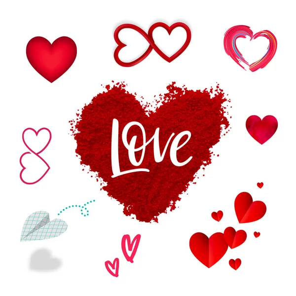 Conjunto vectorial de formas de corazón en varios estilos. Ilustraciones para Ceremonia de Boda, Tarjetas de felicitación y Día de San Valentín — Archivo Imágenes Vectoriales