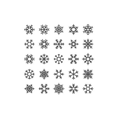Vektör Kar Taneleri Şekilleri kümesi. Etiketler, Logolar ve Simgeler için Minimalist Tasarım. Kış Donmuş Geometrik Sembolü.
