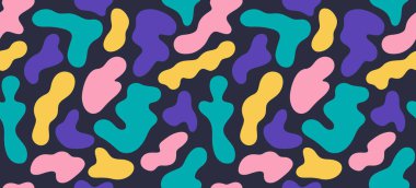 Çocuklar için Sevimli Kusursuz Desen. Doodle Renkli Şekilli Vektör Arkaplanı. Soyut Süslerle İllüstrasyon.