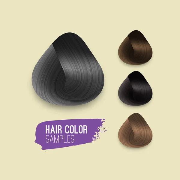 Set Locks Brunette Hair Color Samples Forma Redondeada Realista Vectorial — Archivo Imágenes Vectoriales