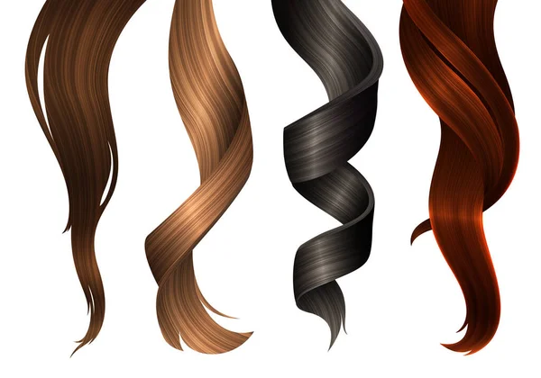 Échantillons Cheveux Multicolores Illustration Réaliste Vectorielle Élément Conception Pour Coiffeurs — Image vectorielle