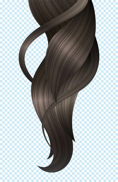Black Shiny Hair Lock Bright Healthy Curls Vector Ilustración Realista — Archivo Imágenes Vectoriales