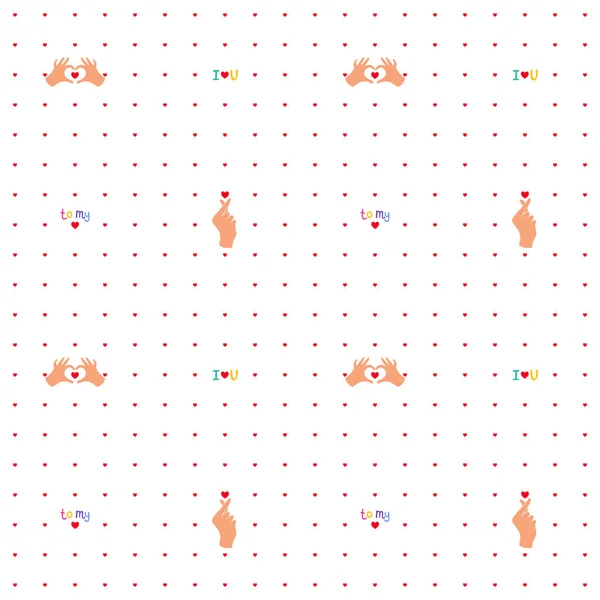 Бесшовный Узор Свадеб Дня Святого Валентина Жесты Рук Сердечными Формами — стоковый вектор
