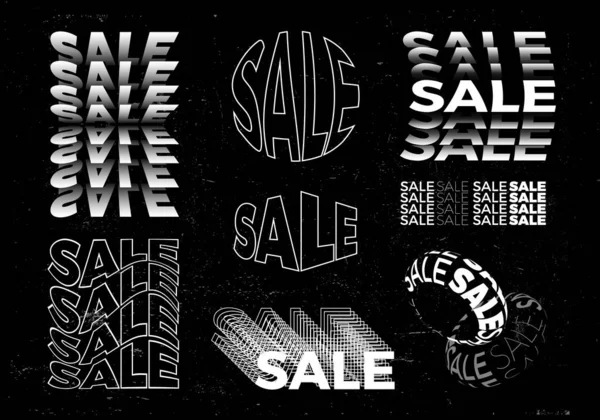 Creative Grunge Set of Typography Sale Posters. Vector Offer Modern Concept. Futuristic Advertising Illustration. — Stock Vector
