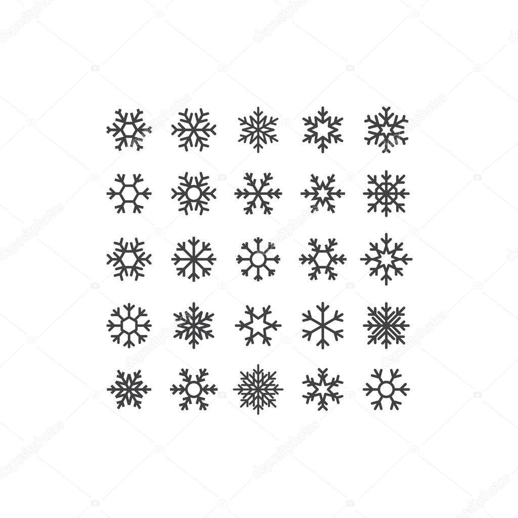 Set of Vector Snowflakes Shapes. Minimalist Style Design for Labels, Logos and Icons. Winter Frozen Geometric Symbol.