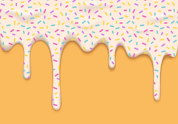 Ilustración vectorial con derretimiento de helado blanco con aspersiones. Resumen Antecedentes alimentarios realistas — Vector de stock