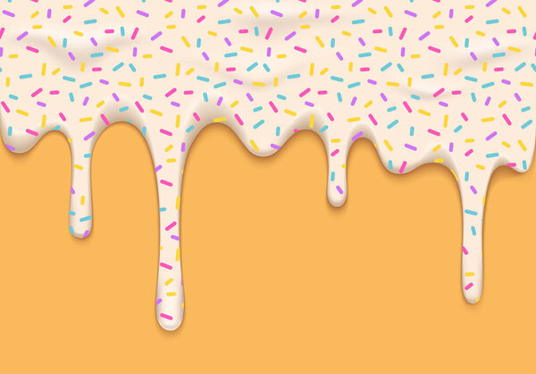 Vector Illustration with Melting White Ice Cream with Sprinkles. Abstract Realistic Food Background