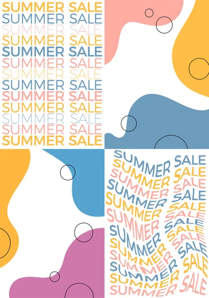 Venta de verano Banner Set Diseño. Ilustración de publicidad vectorial con texto ondulado y fondo colorido brillante con formas — Archivo Imágenes Vectoriales