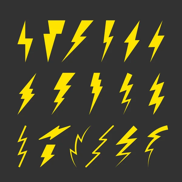 Conjunto de símbolos Thunderbolt amarelos — Vetor de Stock