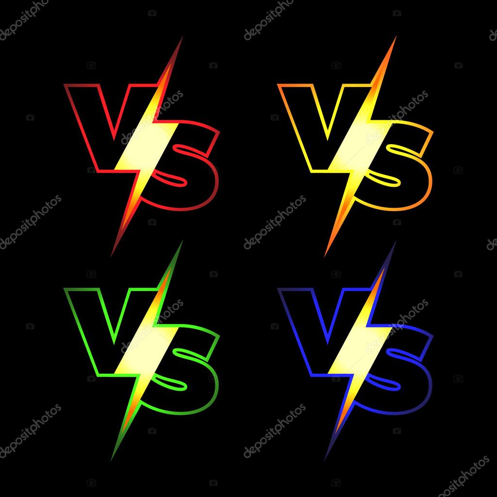 Versus Vector Icons. VS Letters with Glowing Lightning