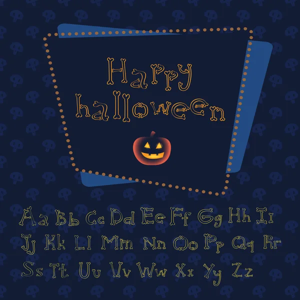 Bones alphabet with evil pumpkin — Διανυσματικό Αρχείο