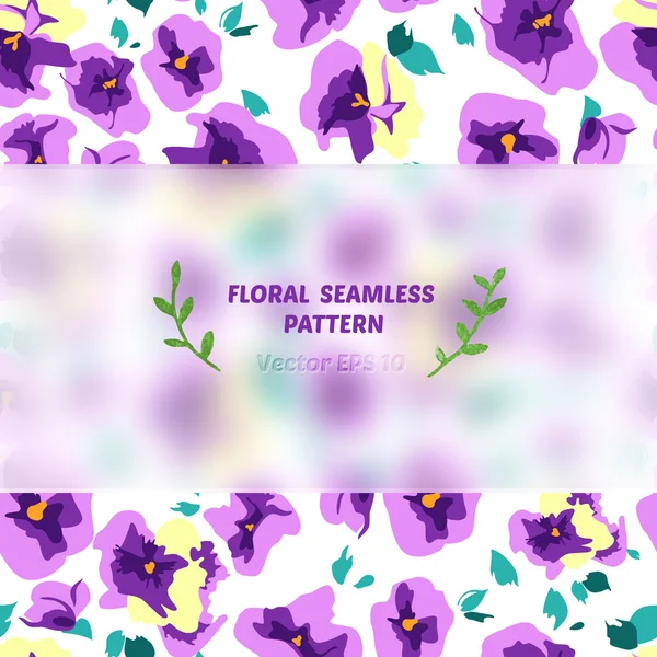 Pansy seamless pattern with blurred banner — Διανυσματικό Αρχείο