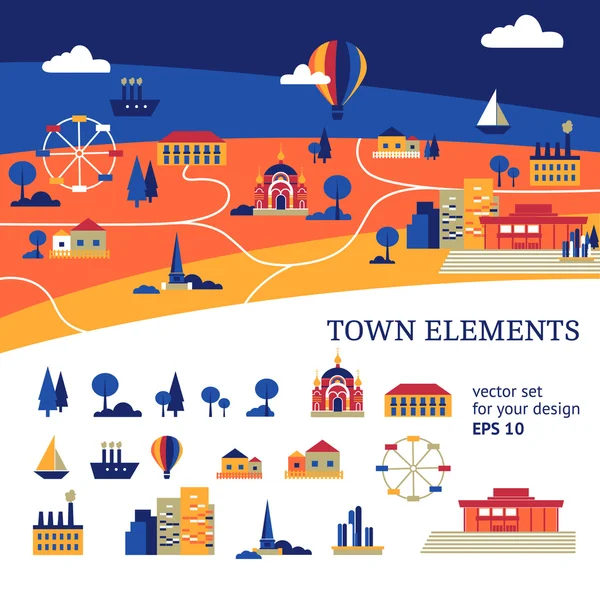 Vector town elements — 스톡 벡터