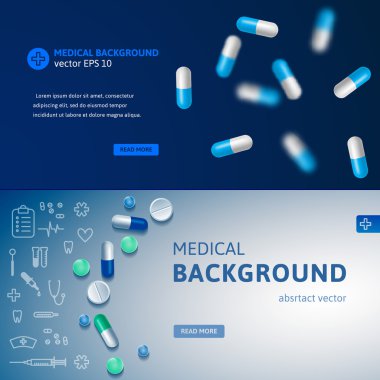 set of blue medical banners