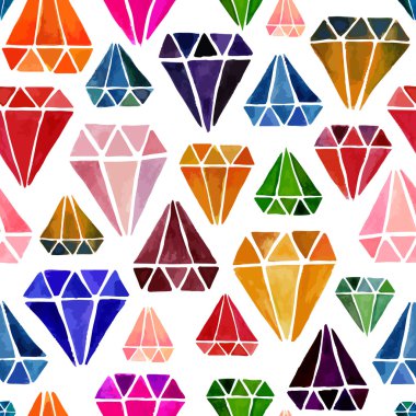 Bright Colorful Seamless Pattern with Watercolor Diamonds