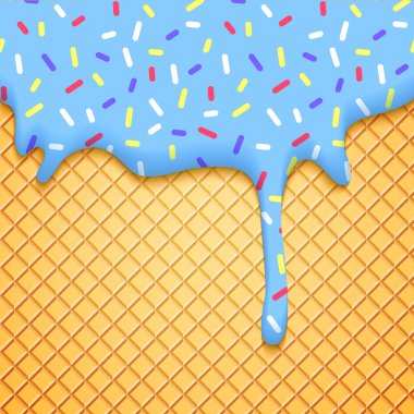 Ice Cream Cone Illustration with Wafer and Blue Glaze