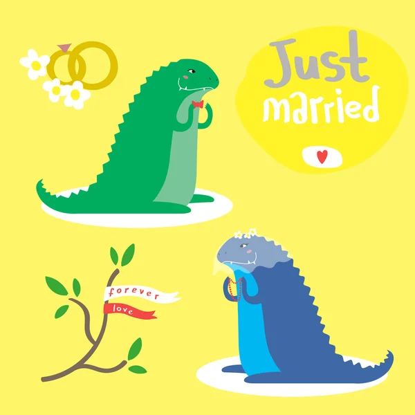 Cute vector set with two two dinosaurs — 스톡 벡터