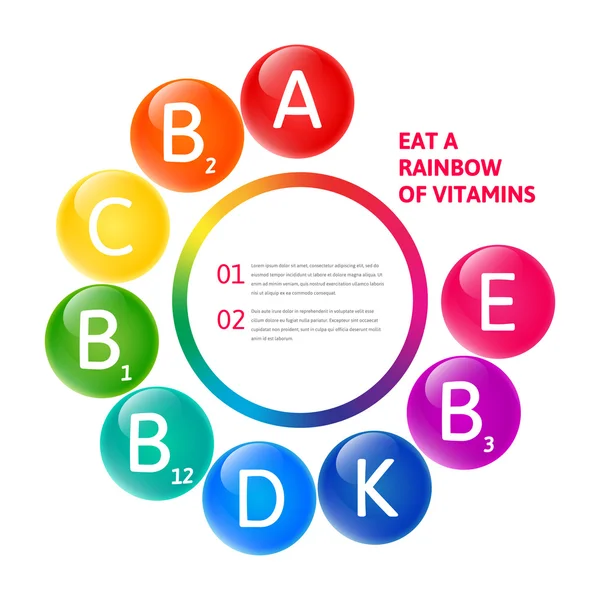 Conjunto de vitaminas del arco iris — Vector de stock