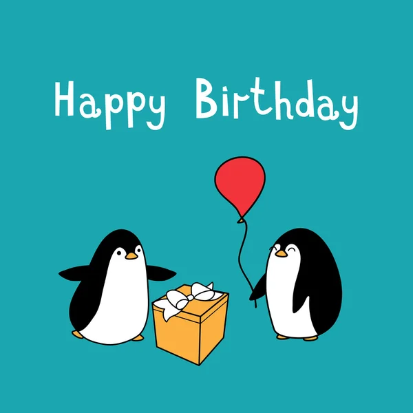 Happy birthday with penguins — Stockvector