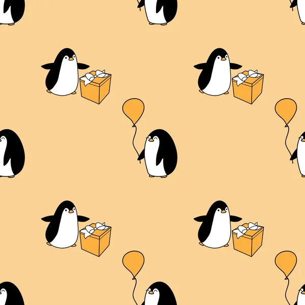 Seamless pattern with party penguins — Stockvector