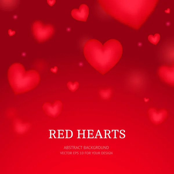 Falling blurred red hearts background. — Stock Vector