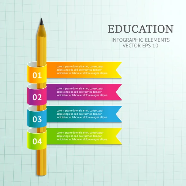 Infographie 3D abstraite avec crayon et rubans colorés . — Image vectorielle