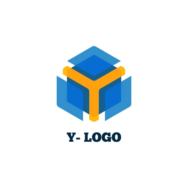 Huruf y kuning dengan logo kotak biru - Stok Vektor