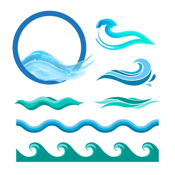 Conjunto de olas azules del océano . — Vector de stock