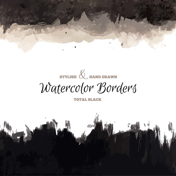 Black Watercolor Hand Drawn Borders — Stock vektor