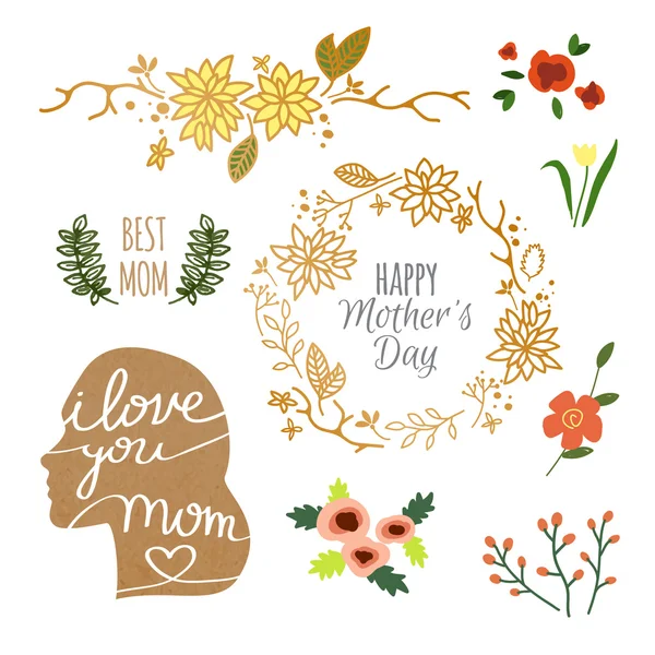 Set of Hand Drawn Decorative Elements for Mothers Day — Stock Vector