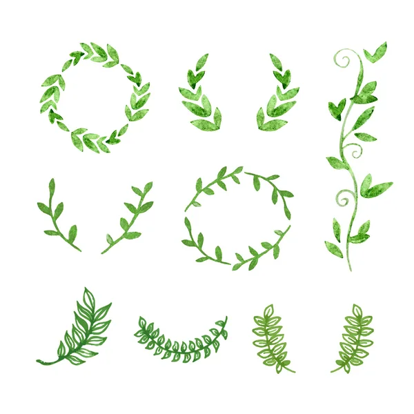 Hand Drawn Watercolor Green Natural Frames — Stockvector