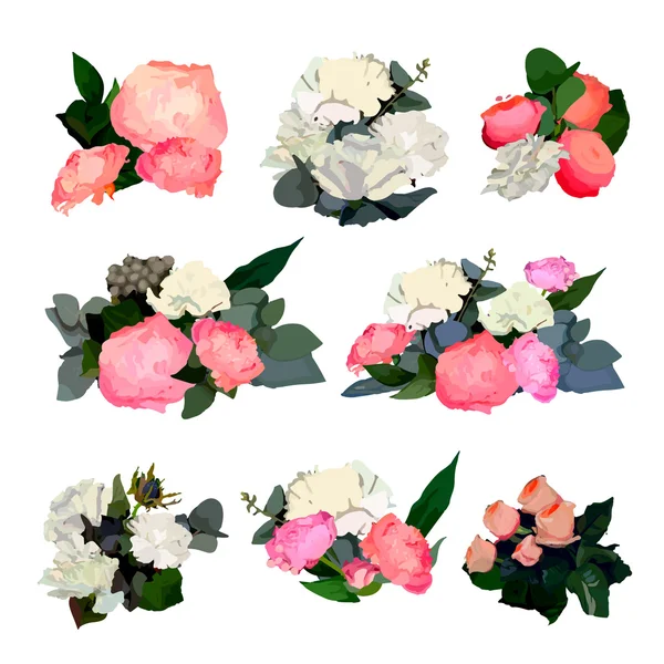 Conjunto de belos buquês florais — Vetor de Stock