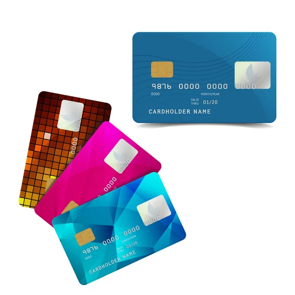 Conjunto de tarjetas de crédito coloridas aisladas en blanco — Archivo Imágenes Vectoriales