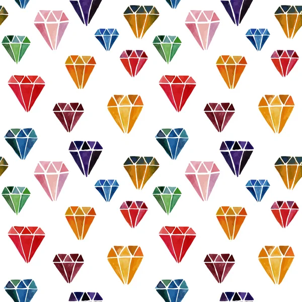 Colorful Seamless Pattern with Watercolor Hand Drawn Diamonds — Stock vektor