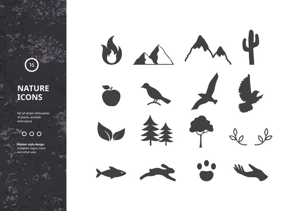 Siluetas de plantas, animales y naturaleza — Vector de stock