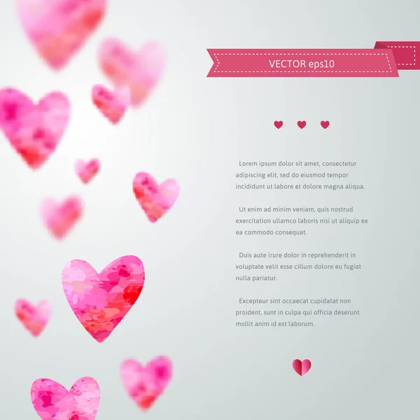 Blurred background with hearts and ribbon — Stok Vektör