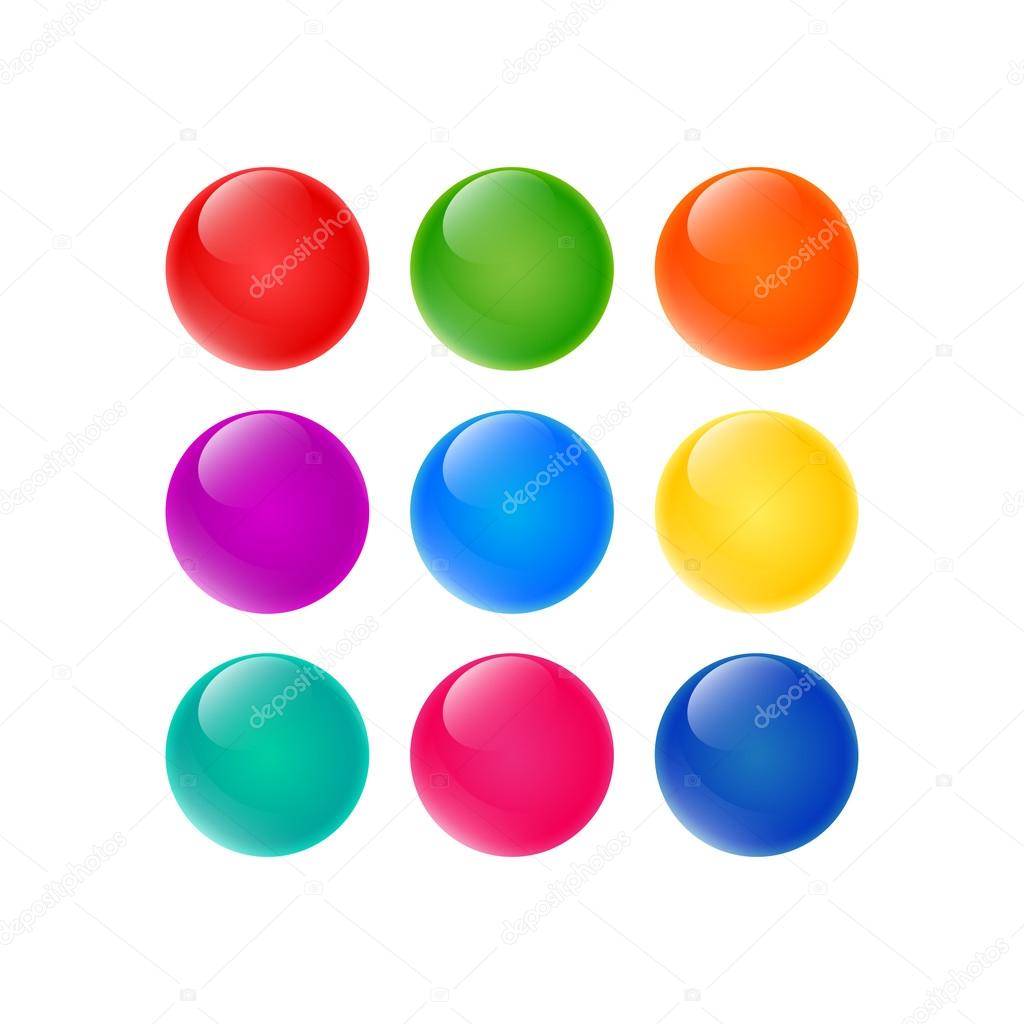 Set of the colorful glossy bubbles isolated on white. Vector illustration for your design