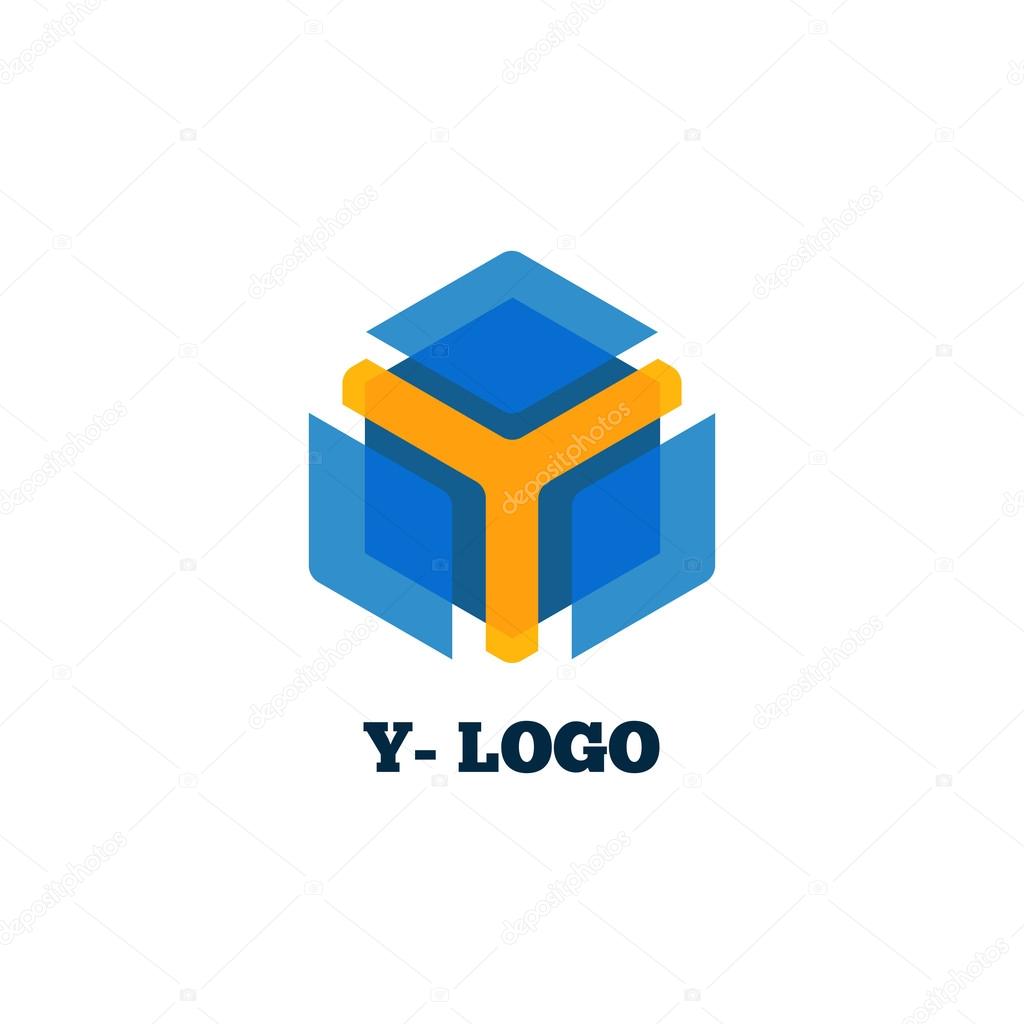 Yellow y letter with blue box logo. Symbol for groups companies. Vector illustration