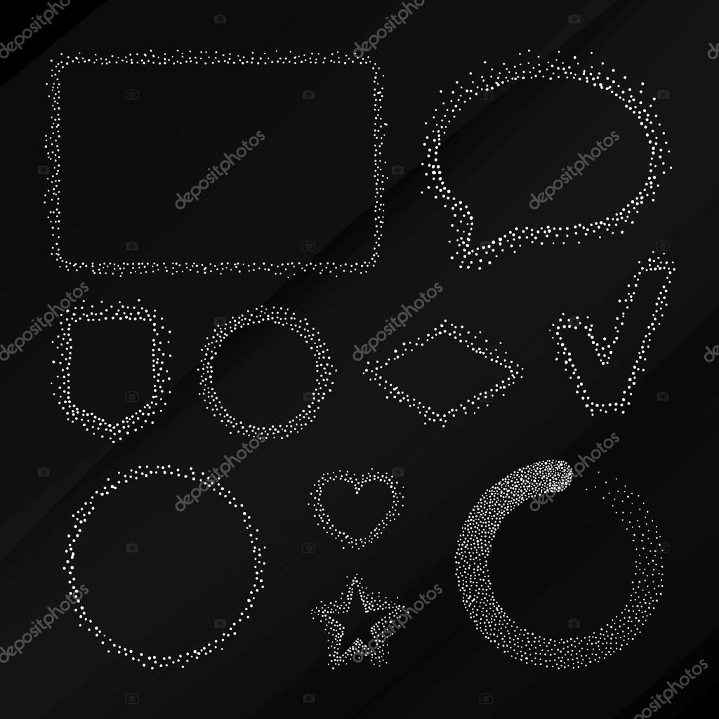 Set of dotted design elements. Vector frames on chalkboard. Pointillism background