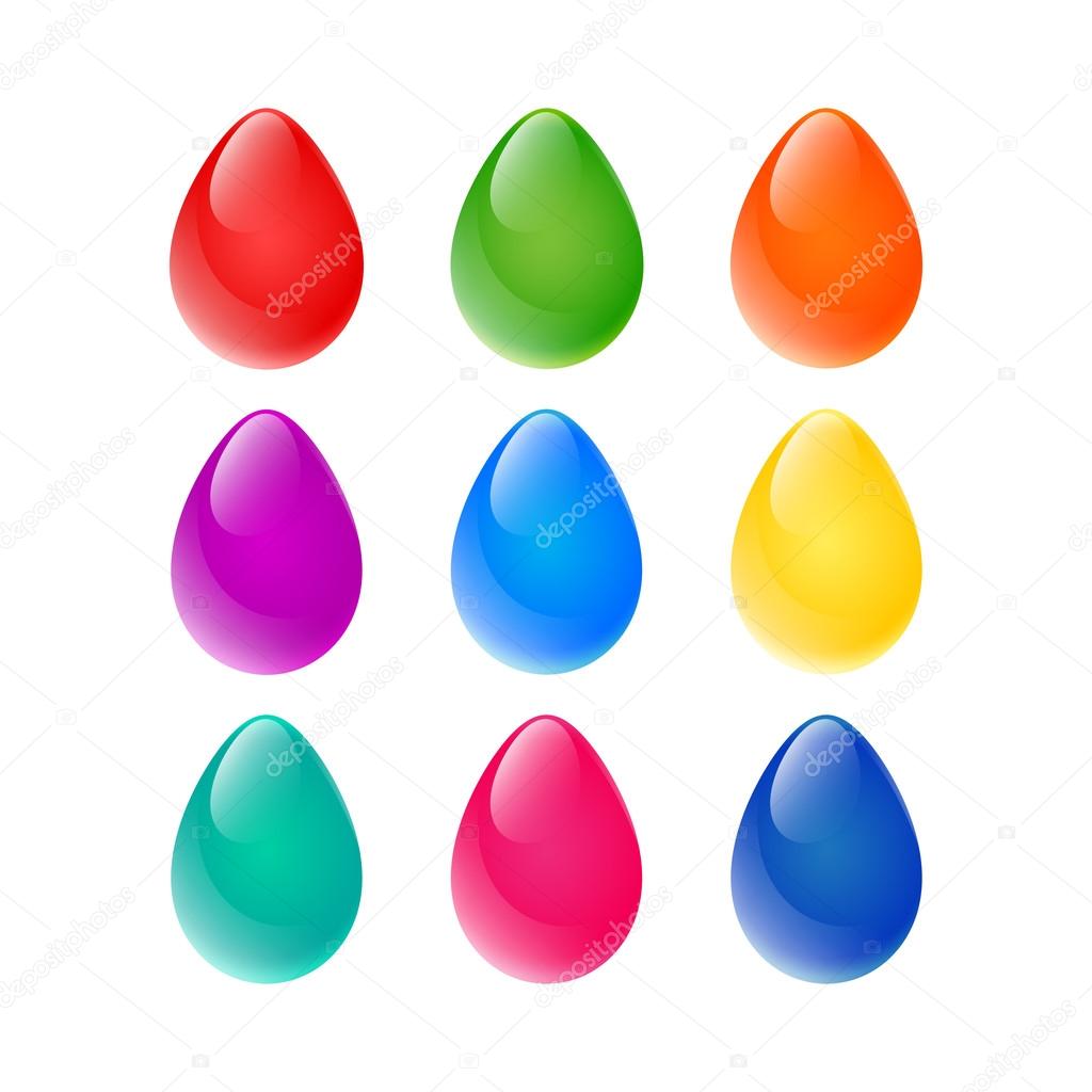 Set of glossy bright painted eggs. 